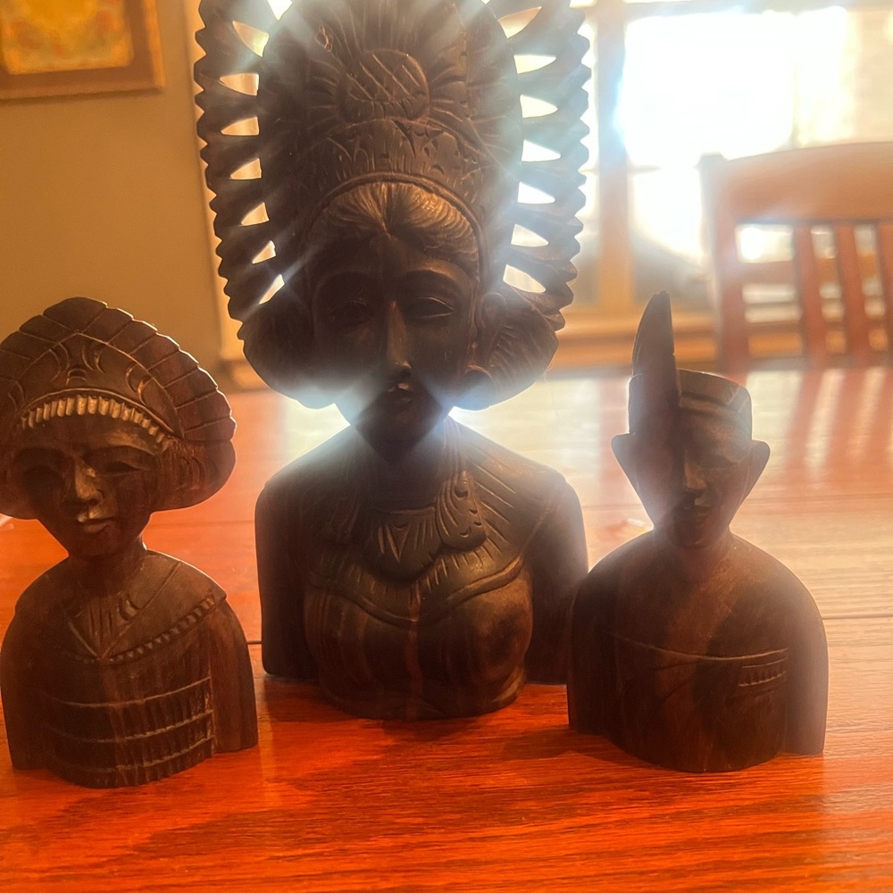 Antique Hand-Carved Wooden Figurines Set from Indonesia - 1950s